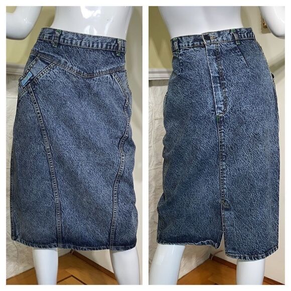 Ural 1980’s Acid Wash High Waist Pencil Jean Skirt - Picture 1 of 7